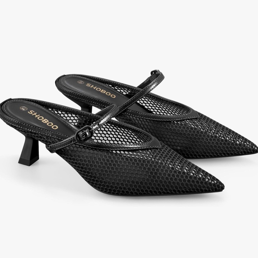 SHOBOO Black Mesh Mule Kitten Heels- size 9.5